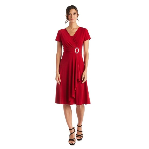 R&M Richards Red Faux-Wrap Dress w/Crystals Rhinestones Size 18 2X Plus Wedding - Picture 2 of 10